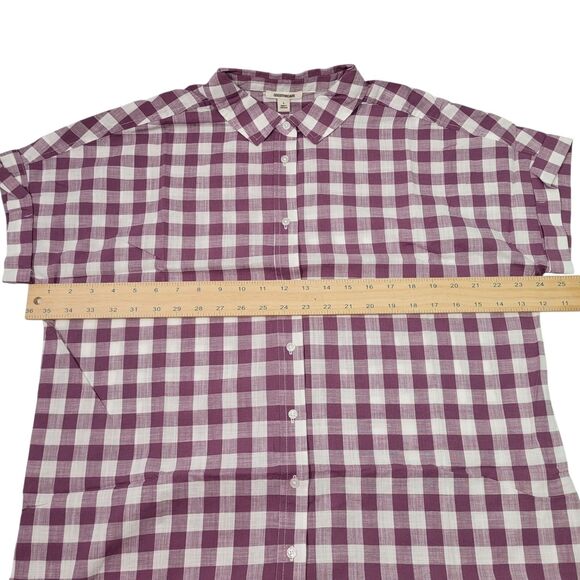 GoodThreads Women Washed Cotton Short-Sleeve Shirt Purple/White Gingham Large - Picture 11 of 12